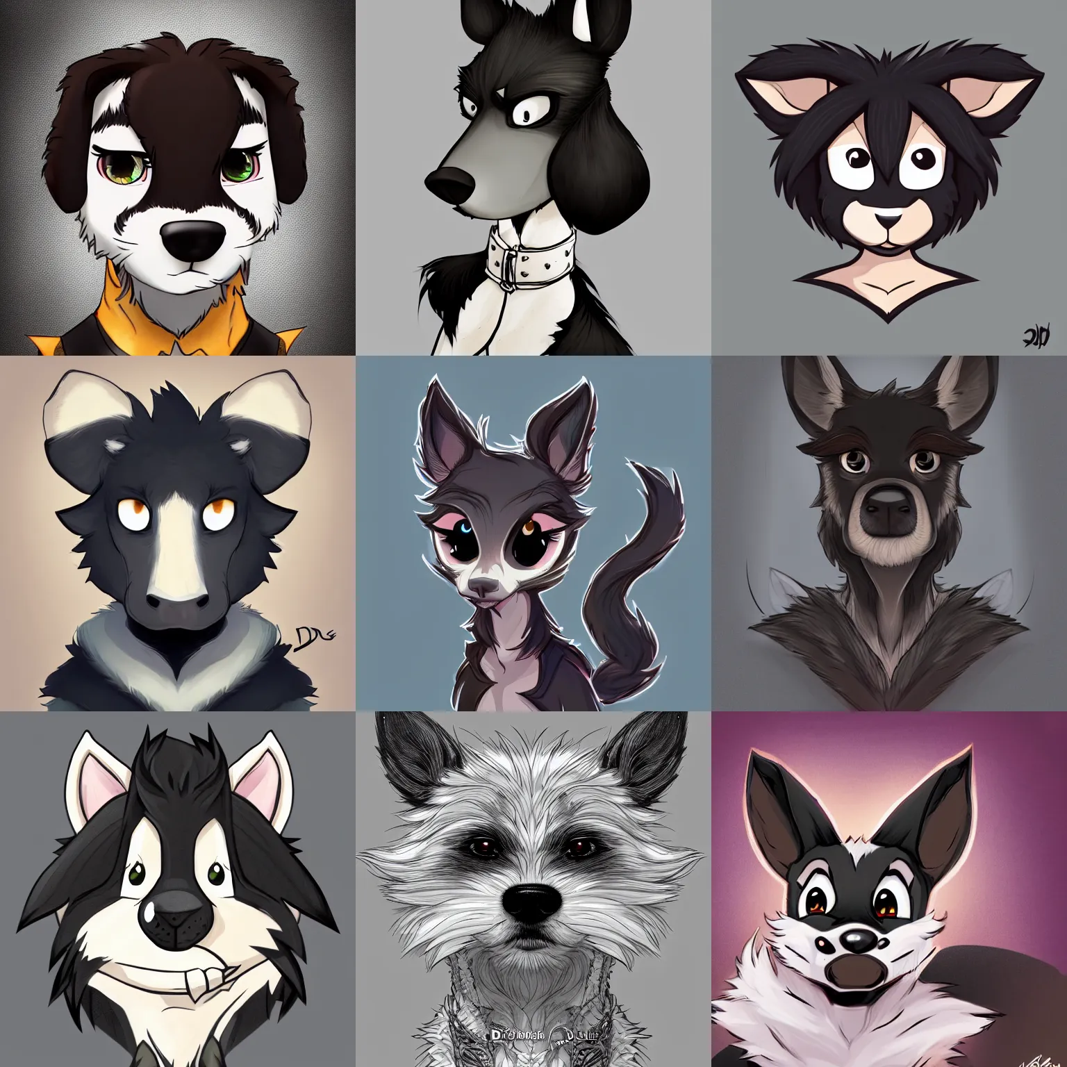 Image similar to 3/4 headshot of young male furry, D&D, cute, fantasy, intricate, short hair, black skin, dog face, dog nose, dog head, dog ears, black hair, elegant, highly detailed, cartoony, artstation, concept art, smooth, sharp focus, illustration, art by Diives