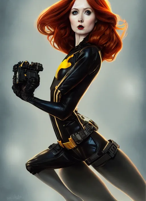 Prompt: Karen Gillan Batgirl, redhead, full body, no mask, symmetrical face symmetrical eyes, leaping from a building, illustration, artstation, cinematic lighting, hyperdetailed, cgsociety, 8k, high resolution, Charlie Bowater, Tom Bagshaw, Norman Rockwell, insanely detailed and intricate