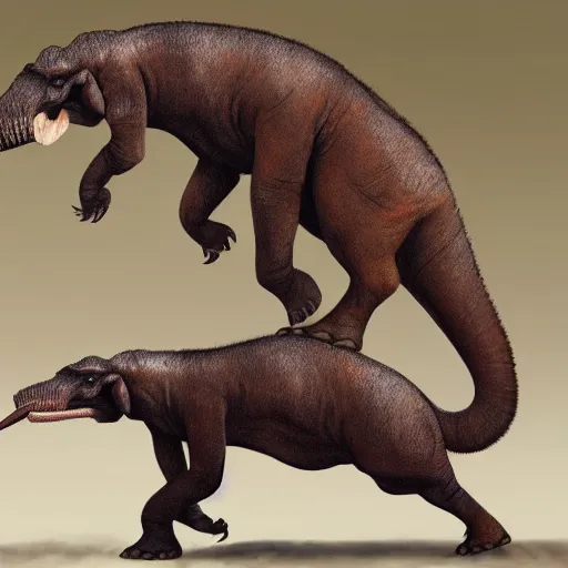 Image similar to a tyrannosaurius elephant chimera,