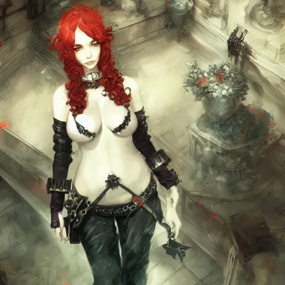 Image similar to christina hendricks!!! goth, tankoban, 4 k, tone mapping, akihiko yoshida, james jean andrei riabovitchev marc simonetti, yoshitaka amano, long hair, curly, h. hydrochaeri