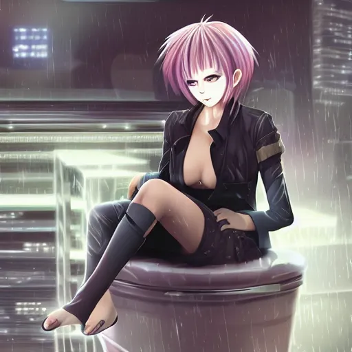 Image similar to advanced anime digital art, cyberpunk nekogirl sitting in a box