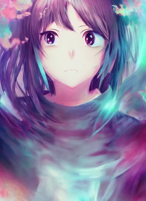 Image similar to anime, pastel texture, matte painting hyperpop portrait trending on pixiv