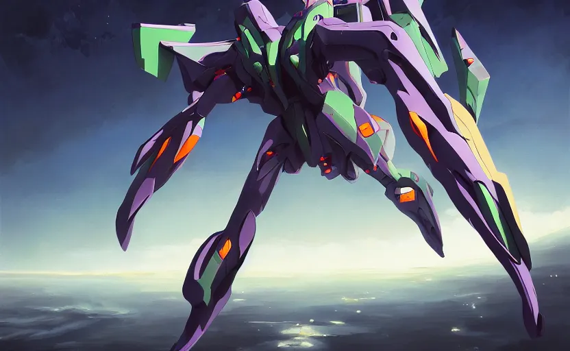 Prompt: A painting of Unit-01 from Evangelion trending on artstation in the style of Greg Rutkowski