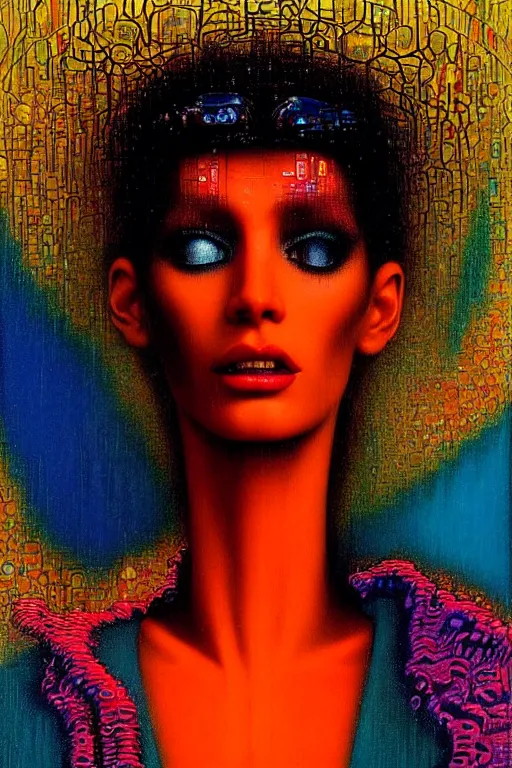 Image similar to 8 0 s art deco close up portait of miss of the world, rain like a dream oil painting curvalinear clothing cinematic dramatic cyberpunk textural fluid lines otherworldly vaporwave interesting details fantasy lut epic composition by basquiat zdzisław beksinski james jean artgerm rutkowski moebius francis bacon gustav klimt