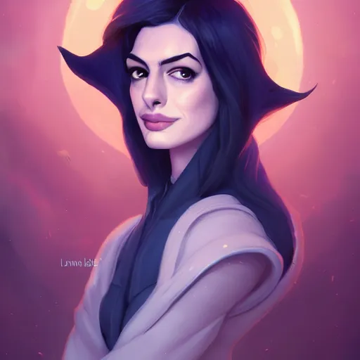 Image similar to a portrait of a beautiful Anne Hathaway witch, art by lois van baarle and loish and ross tran and rossdraws and sam yang and samdoesarts and artgerm, digital art, highly detailed, intricate, sharp focus, Trending on Artstation HQ, deviantart, unreal engine 5, 4K UHD image