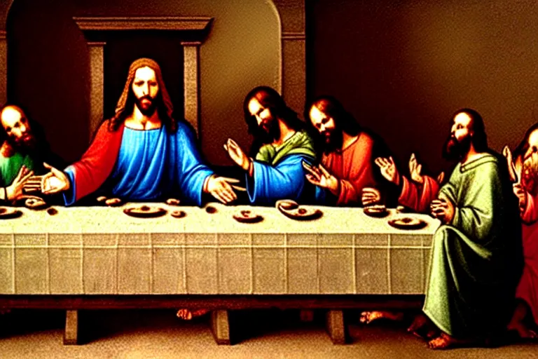 Image similar to programmer jesus christ programming a computer during the last supper by leonardo davinci