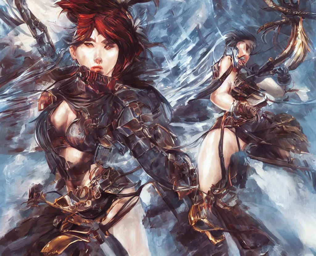 Image similar to woman warrior character illustration by shinkiro