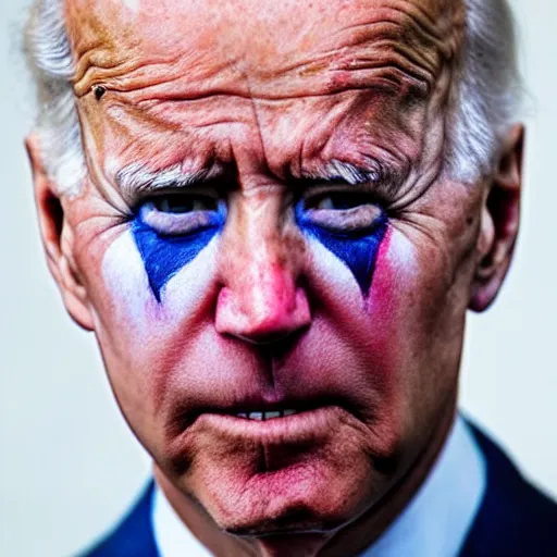 Image similar to Joe Biden with colorful clown makeup all over his face