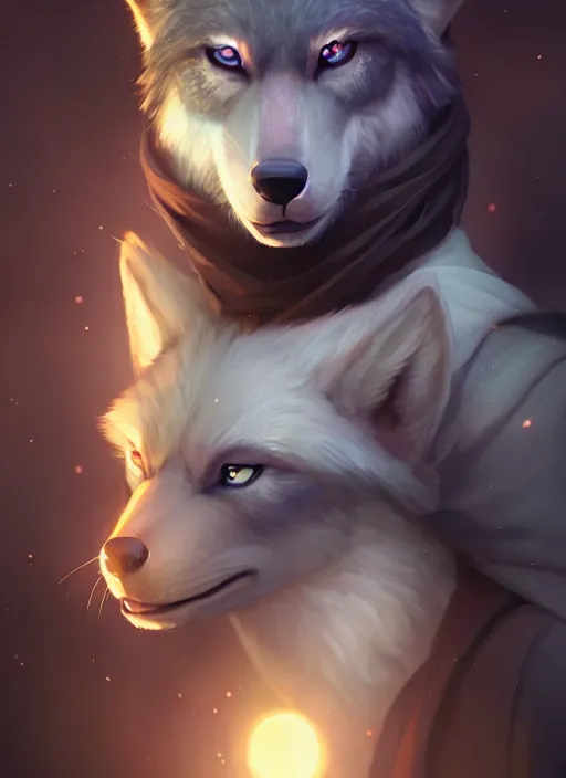 Prompt: beautiful portrait of a female anthro wolf fursona wearing jedi robes. character design by charlie bowater, ross tran, artgerm, and makoto shinkai, detailed, soft lighting, rendered in octane