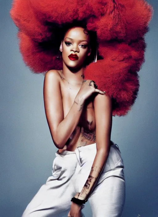 Image similar to rihanna styled by nick knight, annie leibovitz, posing, style, vogue magazine, highly realistic. high resolution. highly detailed. dramatic. 8 k. 4 k.