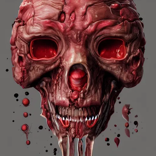 Image similar to a computer coated in, skin, flesh, blood, guts and teeth, artstation