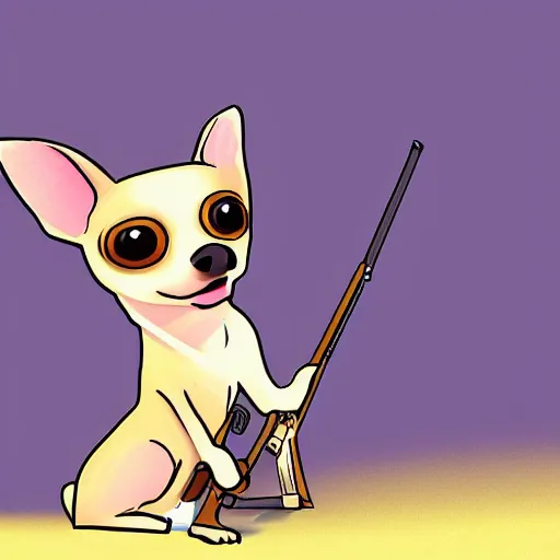 Image similar to chihuahua holding a sniper, digital art