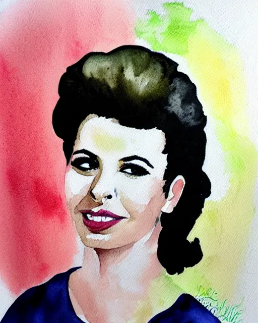 Prompt: watercolor portrait of sandy from grease