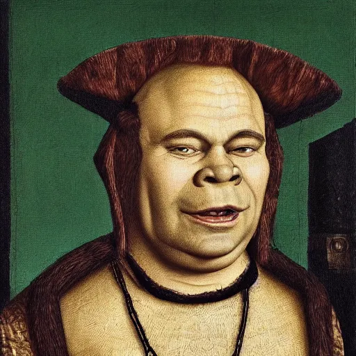 Image similar to shrek, tudor portrait, highly detailed,