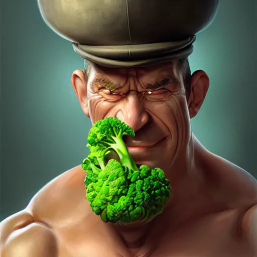 Image similar to a masterpiece portrait of popeye with huge biceps holding a broccoli. very detailed eyes. intricate, elegant, highly detailed. trending on artstation, digital art, by stanley artgerm lau, wlop, rossdraws, james jean, andrei riabovitchev, marc simonetti, yoshitaka amano