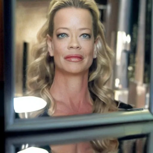 Prompt: Jeri Ryan posing in front of a mirror, admiring her own reflection