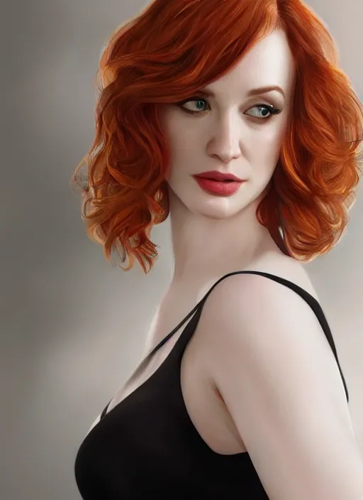 Image similar to full length photo of gorgeous christina hendricks in a tanktop in the style of stefan kostic, realistic, sharp focus, 8k high definition, insanely detailed, intricate, elegant, art by stanley lau and artgerm