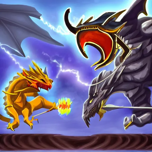 Image similar to an epic battle between a knight and a dragon