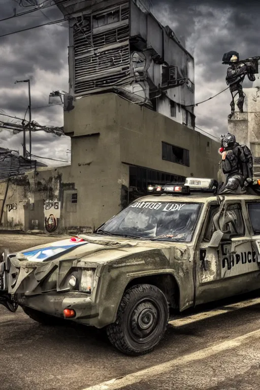 Image similar to carro da policia militar de sao paulo, 8 k, hdr, great light, by greg rutkowski and annie leibowitz