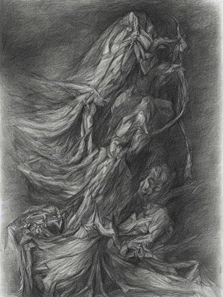 Image similar to inside my nightmares, charcoal detailed drawing, Greg Rutkoski style, Gustave Dore style,