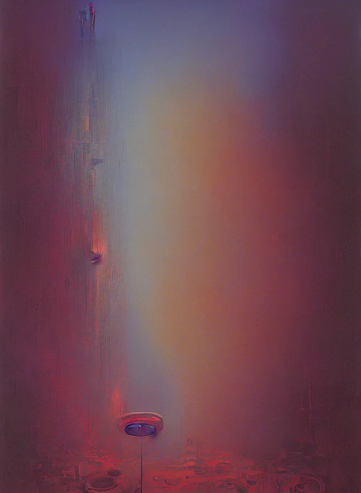 Image similar to the blind liberty of the few, red and purple palette, volume light, fog, by wayne thiebaud by ( h. r. giger ) and paul lehr