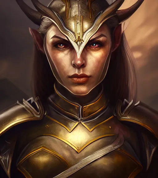 Image similar to unknown the elder scrolls vi charismatic rugged female high elf portrait clothed in metal - plated battle armour atmospheric lighting painted intricate volumetric lighting, beautiful, sharp focus, ultra detailed by leesha hannigan, ross tran, thierry doizon, kai carpenter, ignacio fernandez rios