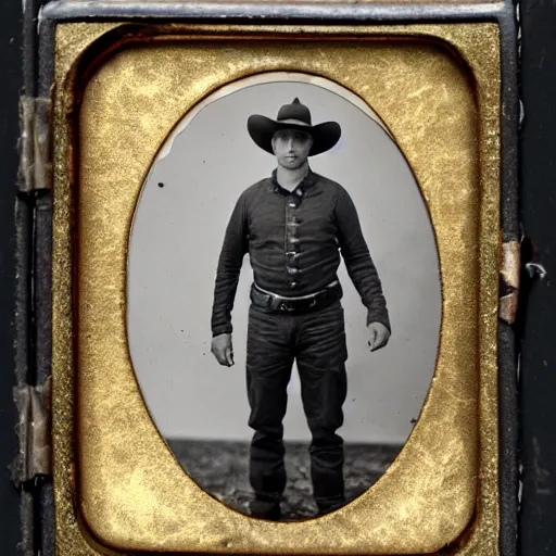 Image similar to tintype photo, bottom of the ocean, cowboy alien