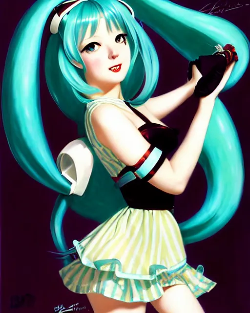 Image similar to Hatsune Miku by Gil Elvgren