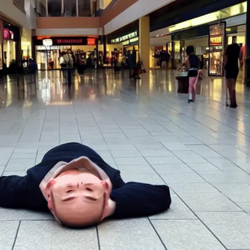 Image similar to man lying face - flat on the floor in the mall