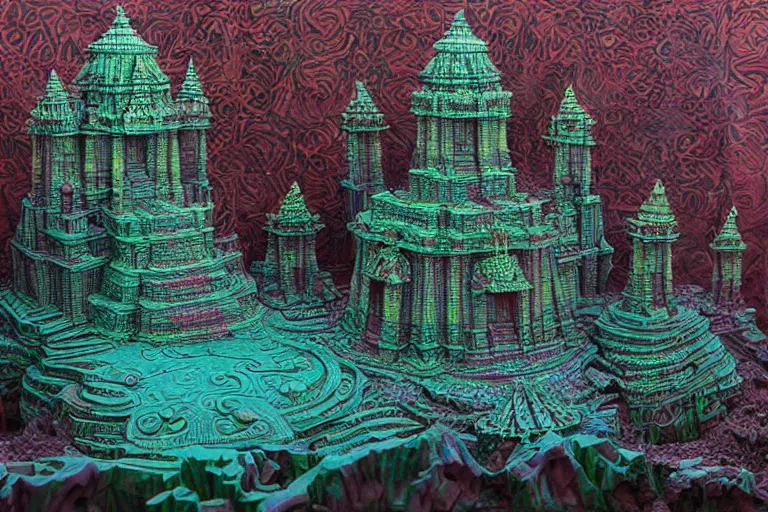 Image similar to an intricate 3d sculpture of a psychedelic temple by kris kuksi