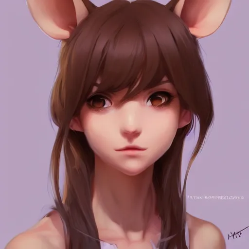 Prompt: character design portrait of an anthropomorphic furry rat girl with rat ears, long brown hair, looking at camera, three quarters view, 4 k, concept art, by wlop, ilya kuvshinov, artgerm, krenz cushart, pixiv.