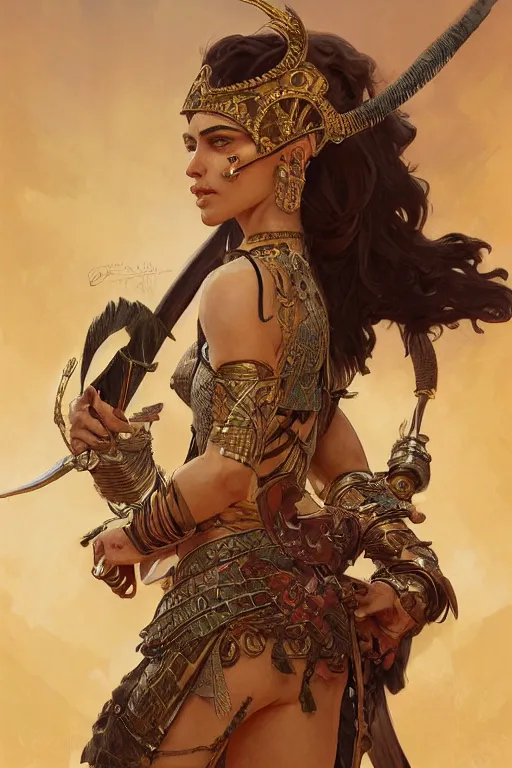 Image similar to a portrait of a anthropomorphic an ancient mesopotamia warrior goddess, D&D, fantasy, intricate, highly detailed, digital painting, artstation, concept art, smooth, sharp focus, illustration, art by artgerm and greg rutkowski and alphonse mucha