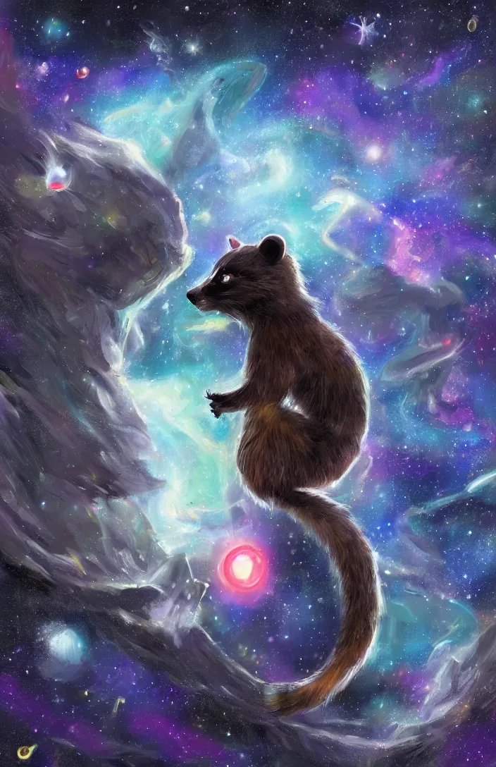 Image similar to A digital concept art painting a space cosmic racoon in the stars, space art concept