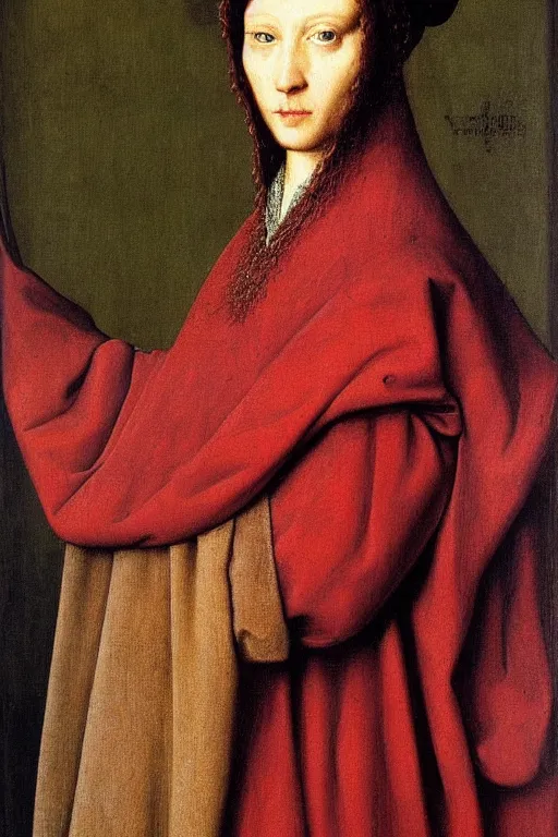 Prompt: portrait of beauty, oil painting by jan van eyck, oil on canvas, wet - on - wet technique, realistic, expressive emotions, detailed textures, illusionistic detail