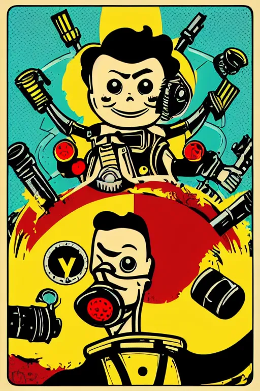 Image similar to fallout 7 6 retro futurist illustration art by butcher billy, sticker, colorful, illustration, highly detailed, simple, smooth and clean vector curves, no jagged lines, vector art, smooth andy warhol style