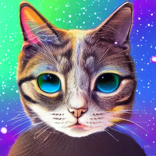 Prompt: digital art of an adorable galactic cat, highly detailed