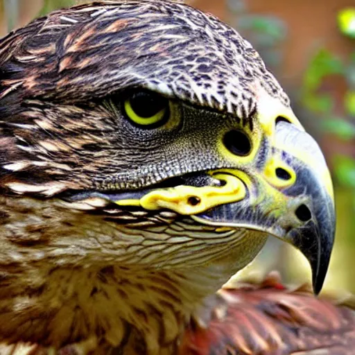 Image similar to Hawk morphed with a crocodile, hyper realistic HD photo, taken at zoo