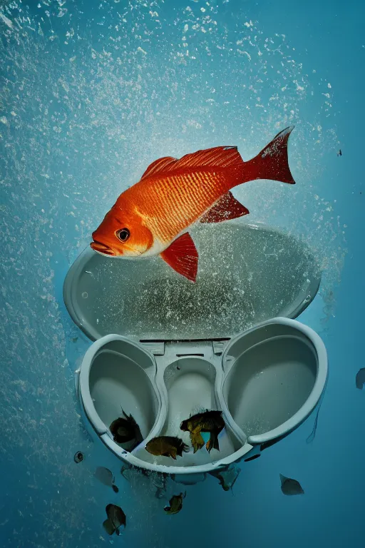 Image similar to fish swimming inside a toilet, 4 k, high res