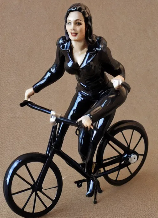 Prompt: Image on the store website, eBay, Wonderfully detailed 80mm Resin figure of a beautiful woman riding on a bike.