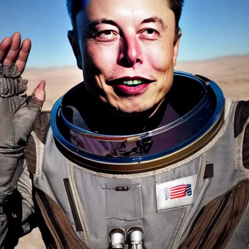 Prompt: Elon Musk on Mars, photo, happy, smoking blunt, happy, smoking, portrait, centered, in spacesuit, detailed, close up, 2040