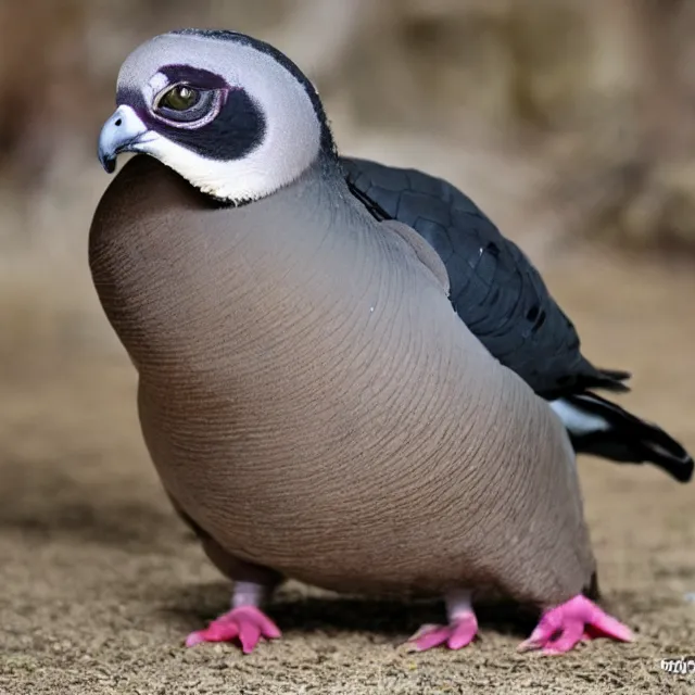 Image similar to turtle - beak pigeon, looking like a raccoon, confused animal