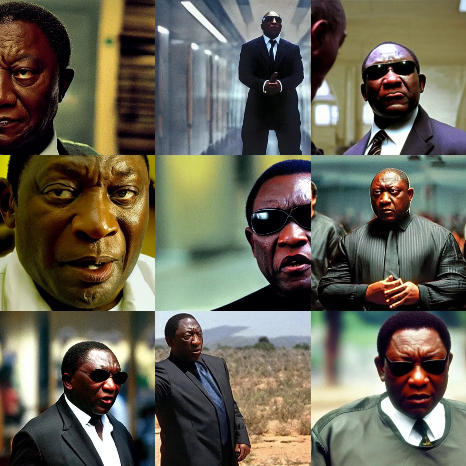 Prompt: film still cyril ramaphosa as morpheus in the matrix