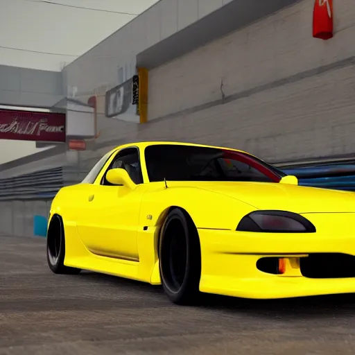 Prompt: mazda rx7 fd in mcdonalds colors, jdm, 4k, hyperdetailed, photorealistic