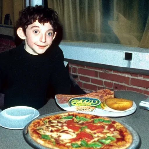 Prompt: a healthy vegan hobbit ordering pizza in new york in the 1990's