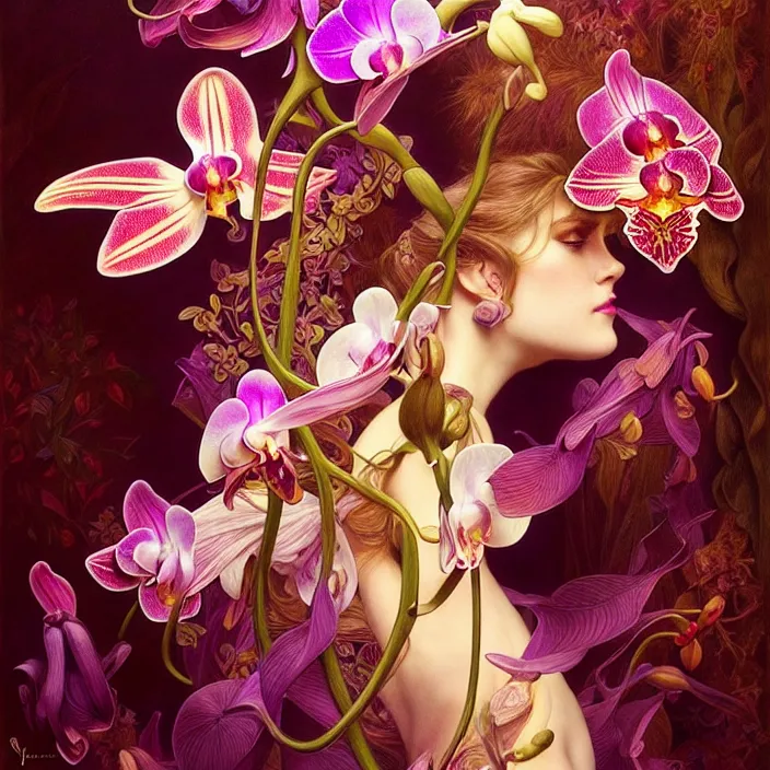 Image similar to psychedelic orchid animal, diffuse lighting, fantasy, intricate, elegant, highly detailed, lifelike, photorealistic, digital painting, artstation, illustration, concept art, smooth, sharp focus, art by John Collier and Albert Aublet and Krenz Cushart and Artem Demura and Alphonse Mucha