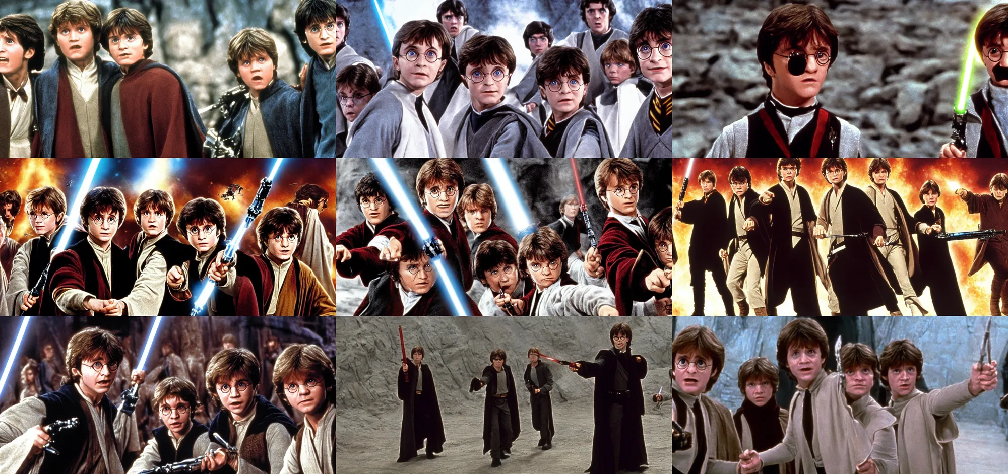 Prompt: Harry Potter in the movie Star Wars a new hope movie scene