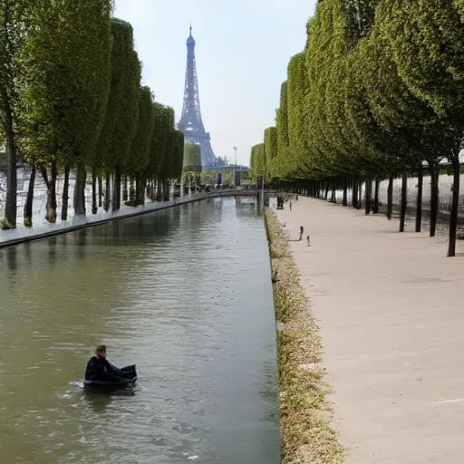 Prompt: the empty bank of the seine in paris in the year 2 0 2 0