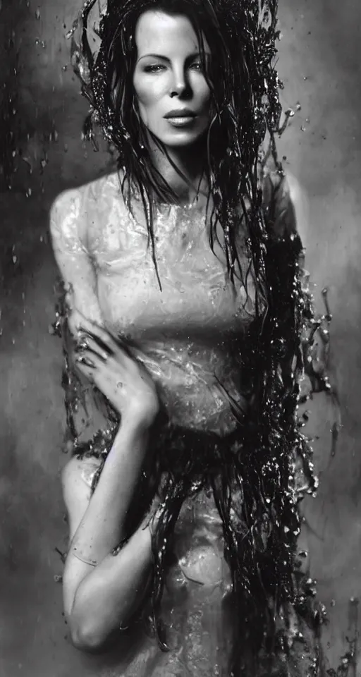 Prompt: wet plate photograph, a beautiful portrait of Kate Beckinsale