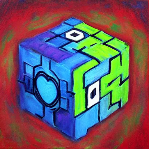 Image similar to beautiful painting of companion cube, art by monet