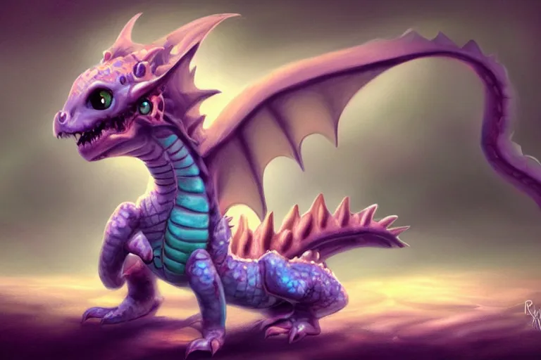 Image similar to full body digital illustration of a cute baby dragon by randy Vargas, iridescent, pastel, concept art, matte background, deviantArt, artstation